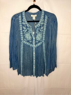 Rachel Zoe Light Blue Embroidered Peasant Blouse